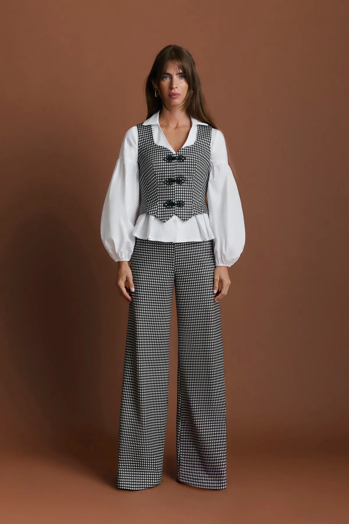 Miphai Pantalón Bruma Cuadros Blanco y Negro Casual Parada