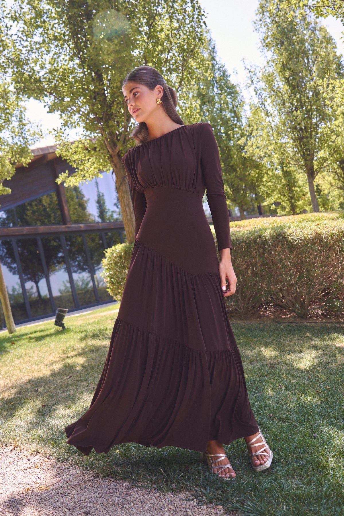 Miphai Vestido Amanda Marrón Invitada Mirada