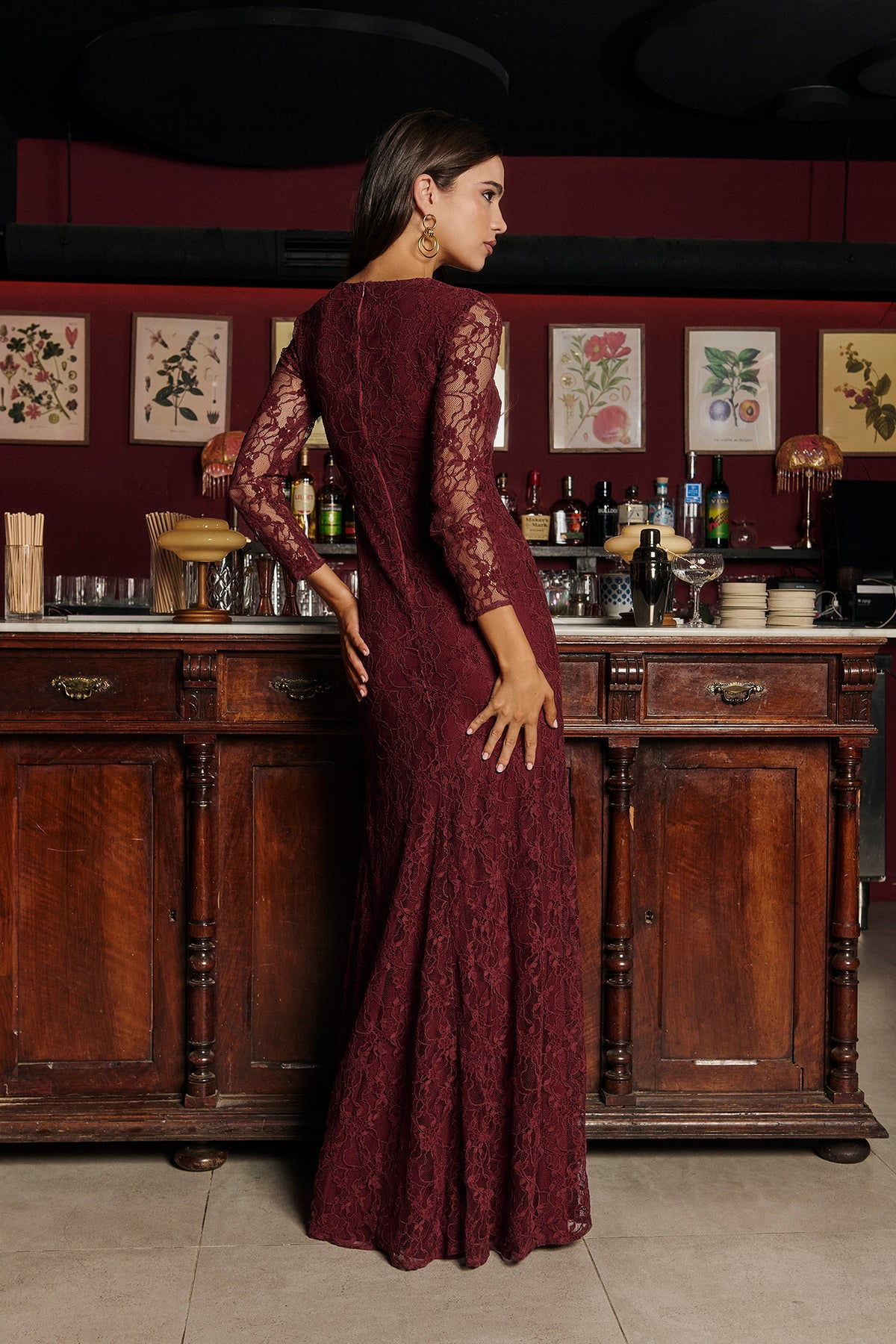 Miphai Vestido Chérie Granate Fiesta Espalda