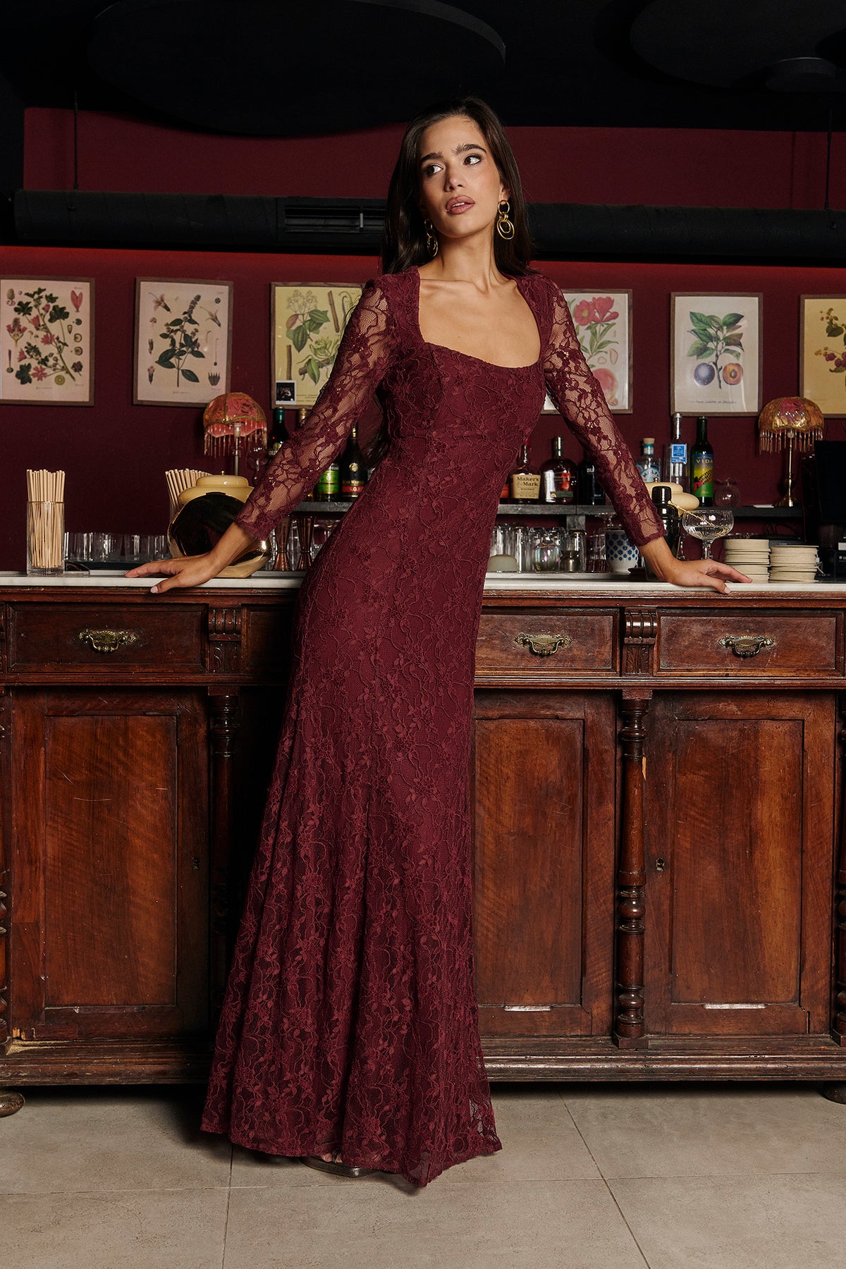 Miphai Vestido Chérie Granate Fiesta Lateral