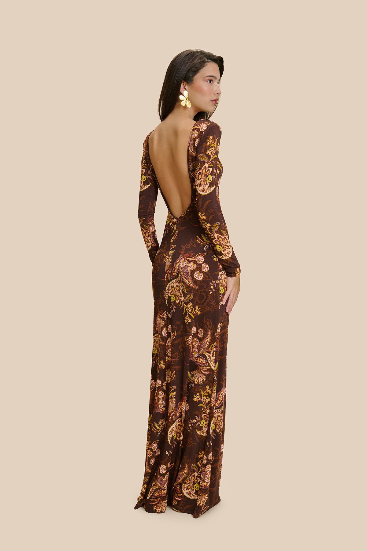 Lorenza Brown Cashmere Print Dress