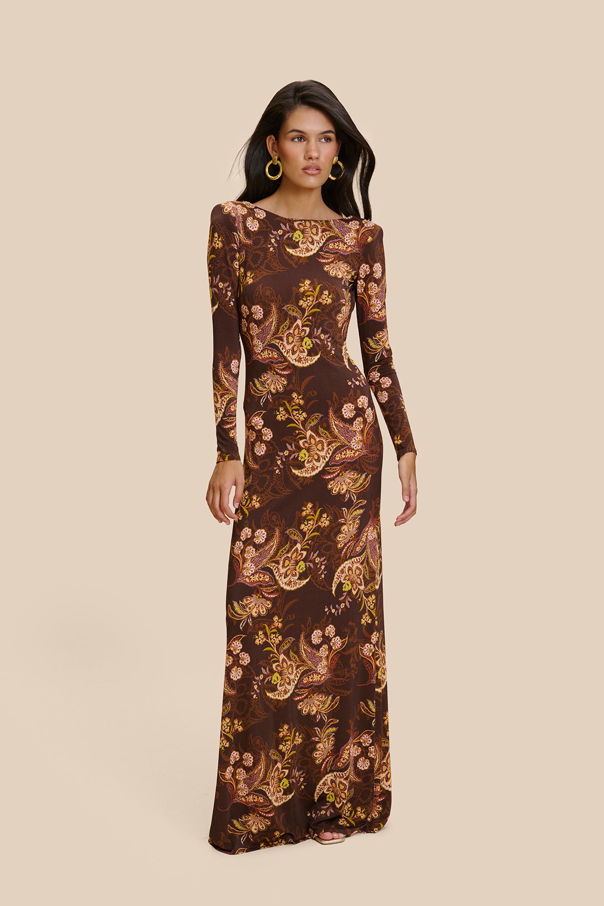 Lorenza Brown Cashmere Print Dress