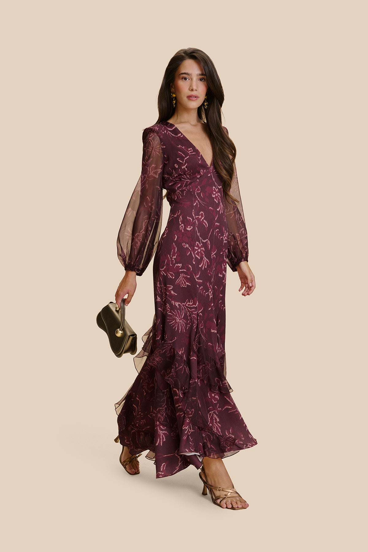 Vestido Ornella Estampado Floral Berenjena