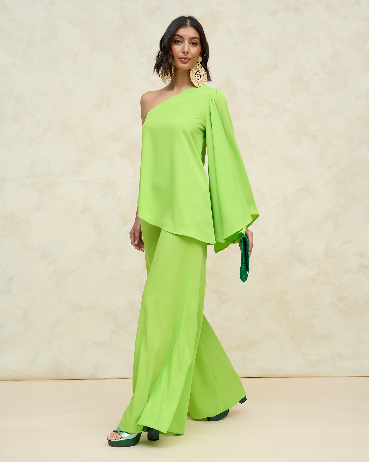 Pantalón fiesta evento Triana Lima tiro alto pata de elefante