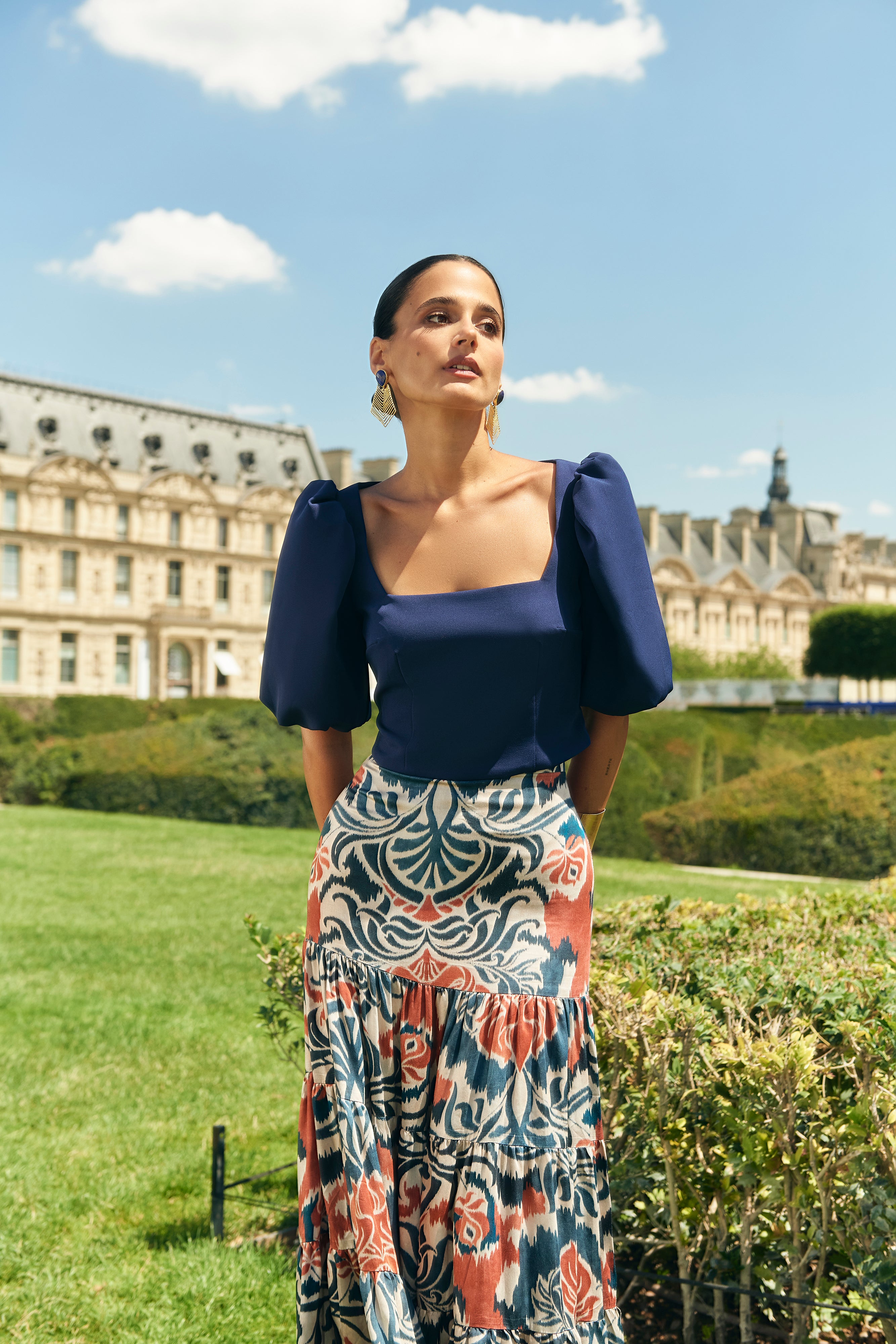 Top Fleur Azul Marino