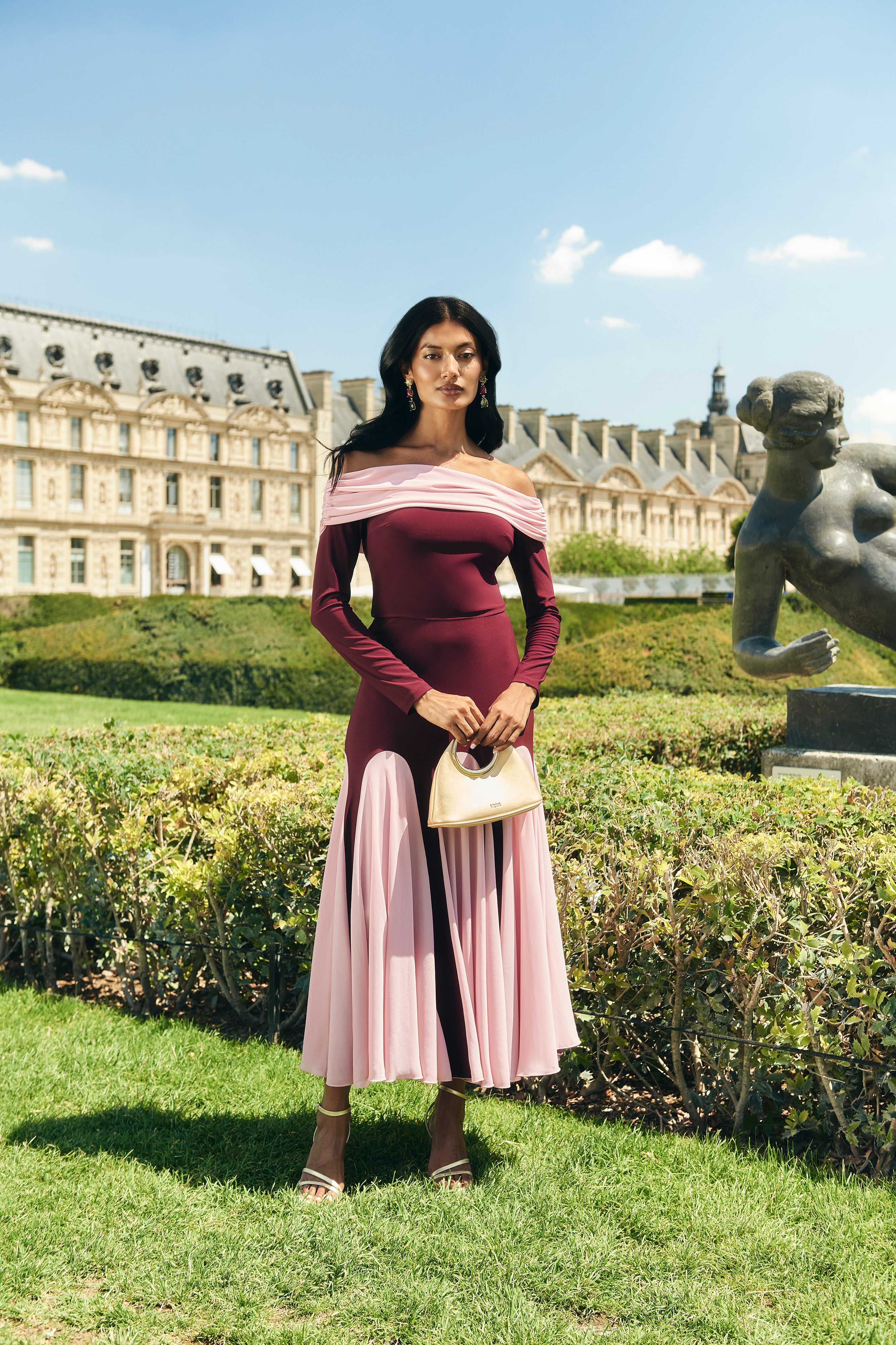 Falda Gia Bicolor Granate y Rosa