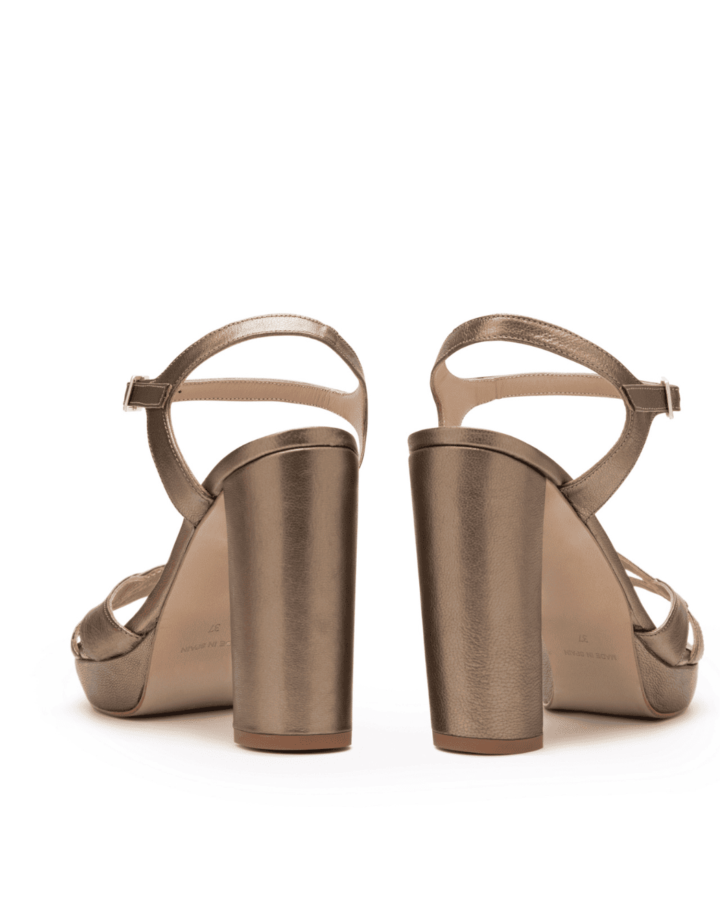 Sandalia evento fiesta Lauren de piel Bronce sandalia puntera redonda talón descubierto plataforma cierre tira tobillo tacón gordo