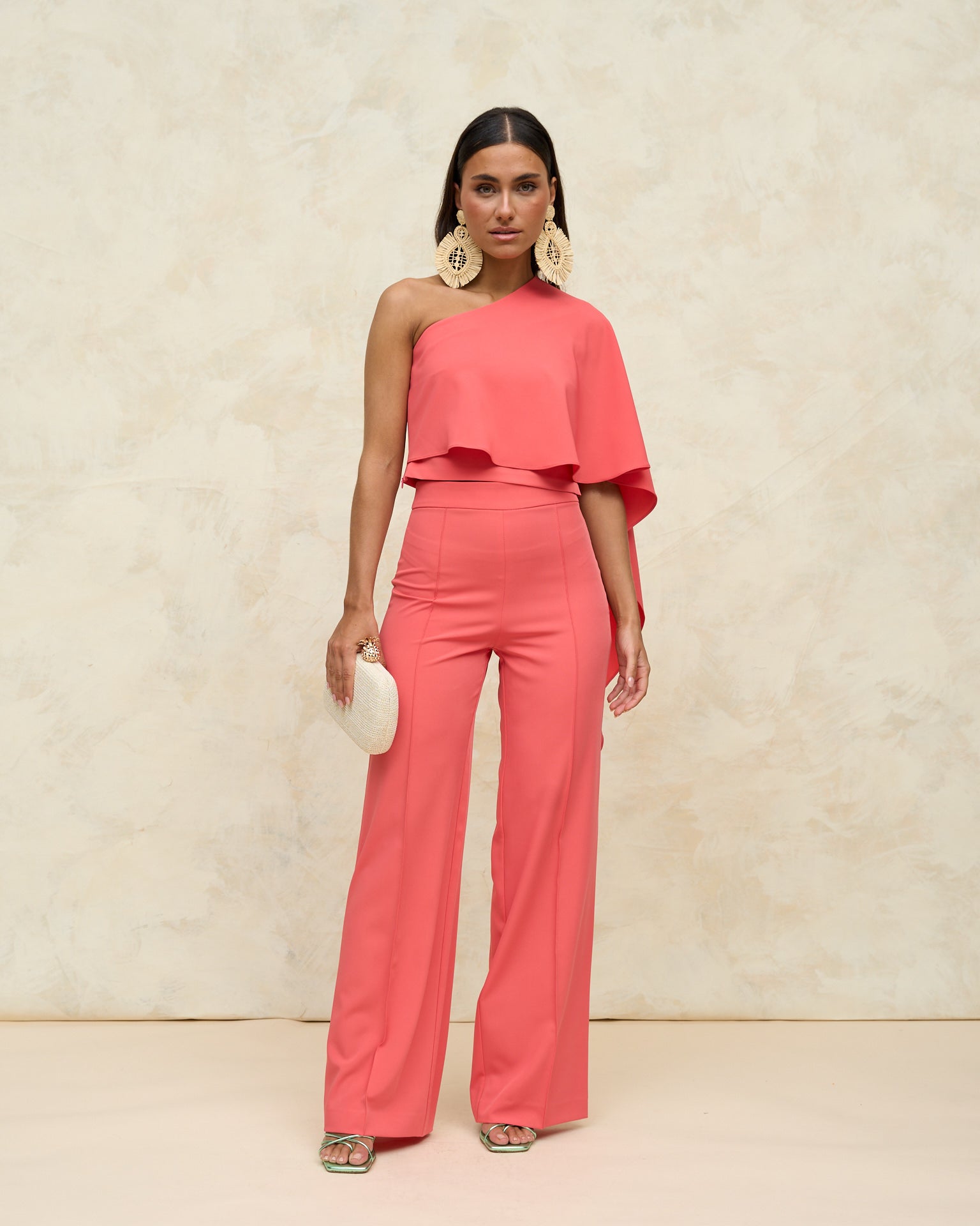 Top Thai Rosa Tiffany Asimétrico Liso Evento Invitada Fiesta Miphai Frente