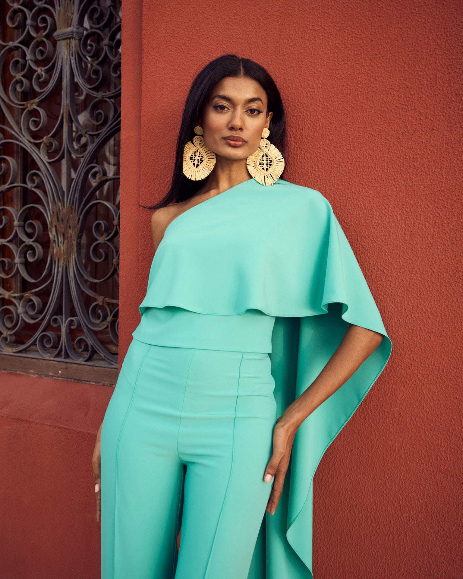 Top Thai Verde Tiffany Asimétrico Liso Evento Invitadas Fiestas Miphai