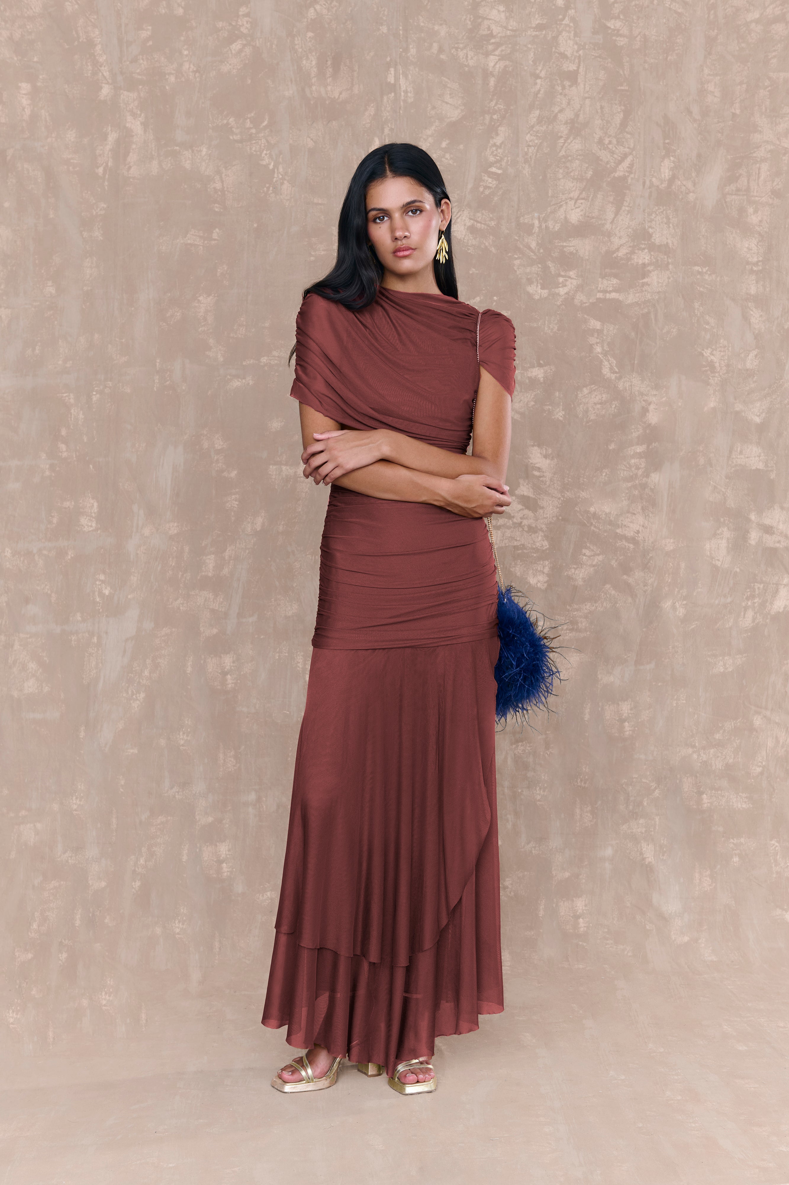 vestido de fiesta elegante margot terracota