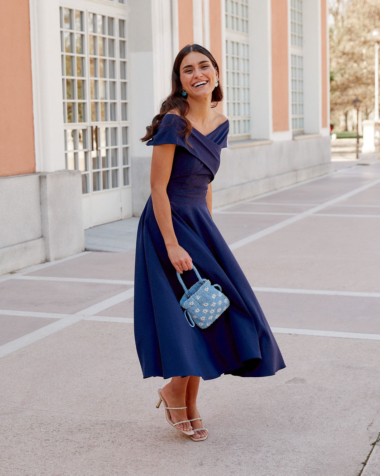 Vestido Invitada Midi Musca Vestido fiesta marino palabra de honor