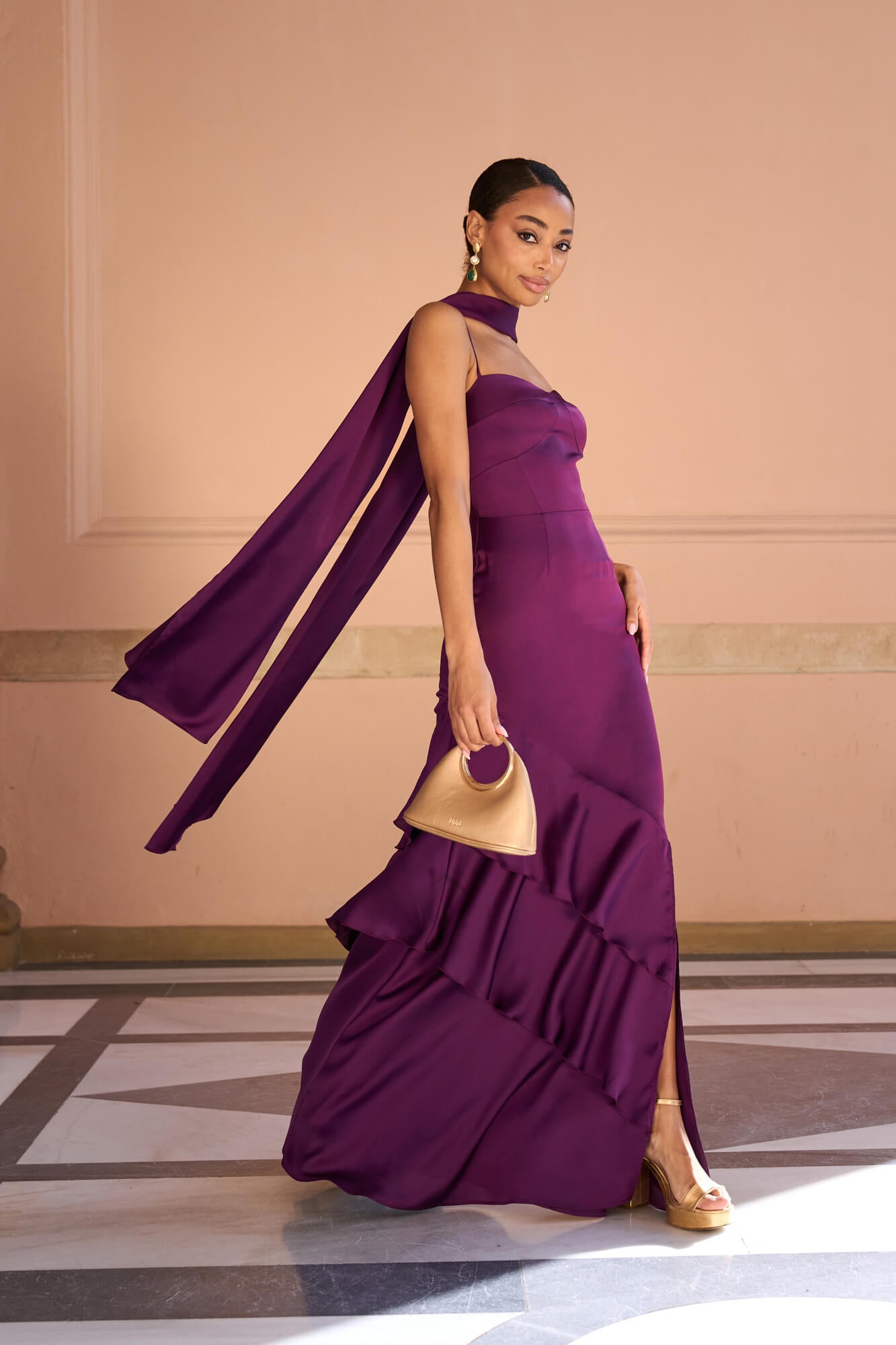 Evening Gown Vestido De Satin Morado Long Purple Satin Corset Dress