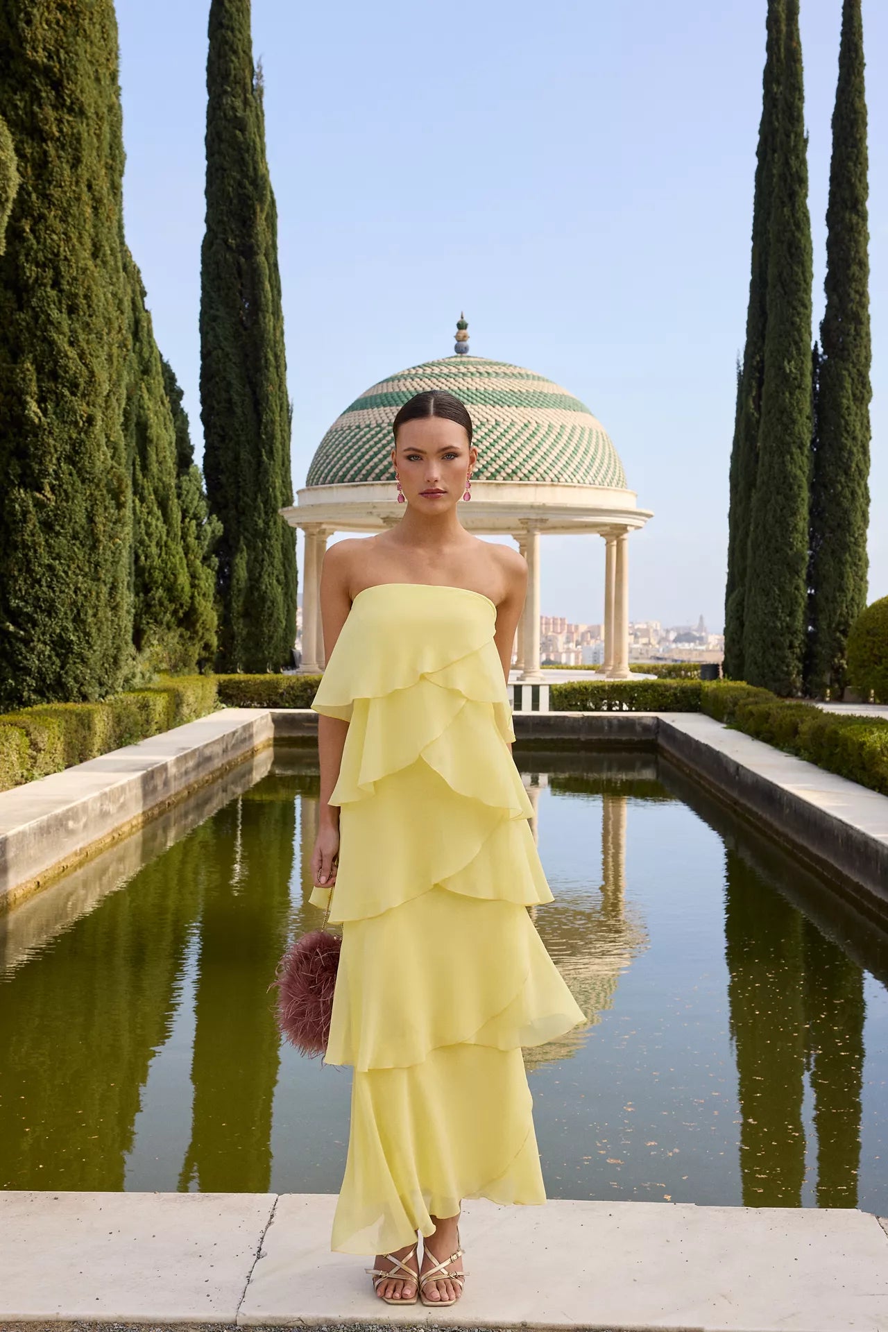 MIPHAI Vestido Khayal Volantes Amarillo Pastel Invitada