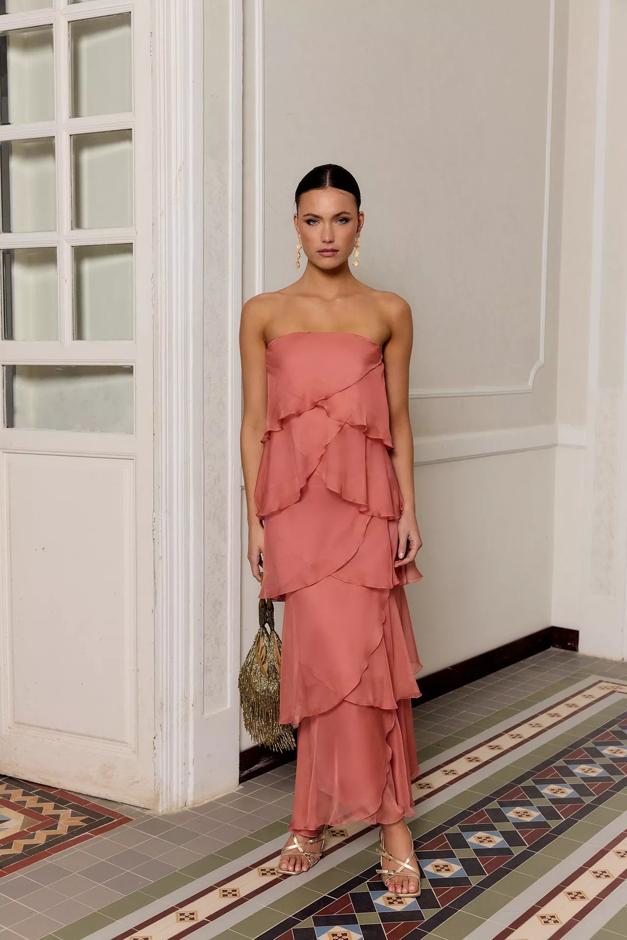 MIPHAI Vestido Khayal Rosa Volantes Invitada