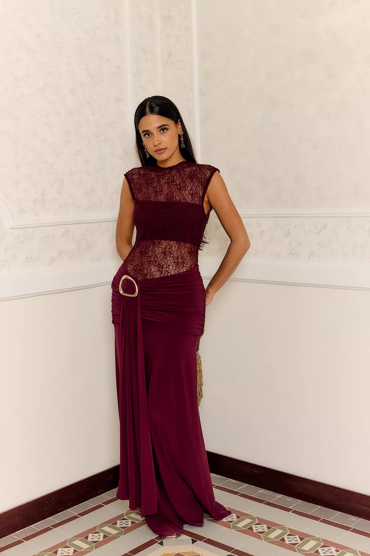 MIPHAI Vestido Protea Burdeos Invitada