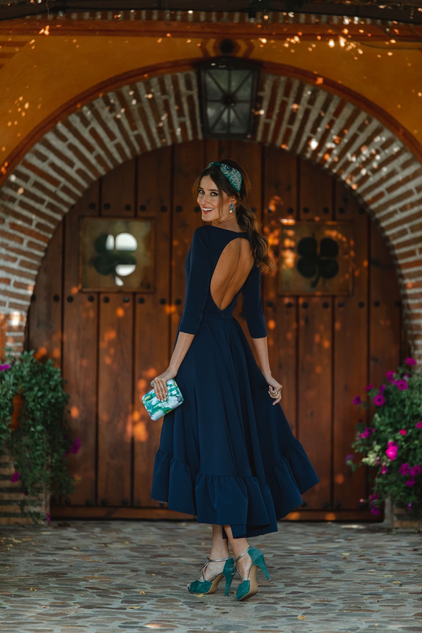 Vestido Invitada Midi Paris Vestido fiesta Marino escote espalda