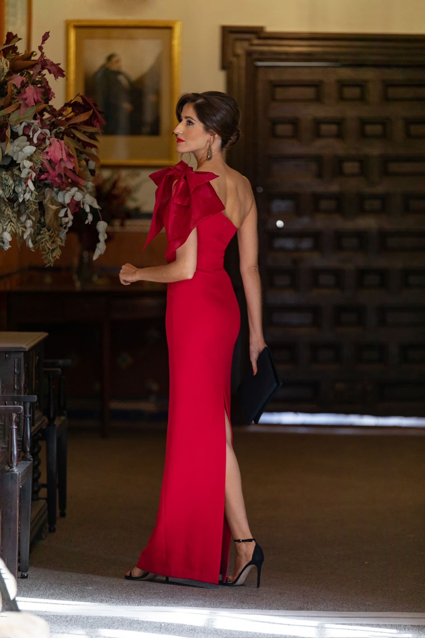 Vestido Invitada Largo Pétalo Vestido de fiesta Rojo entubado