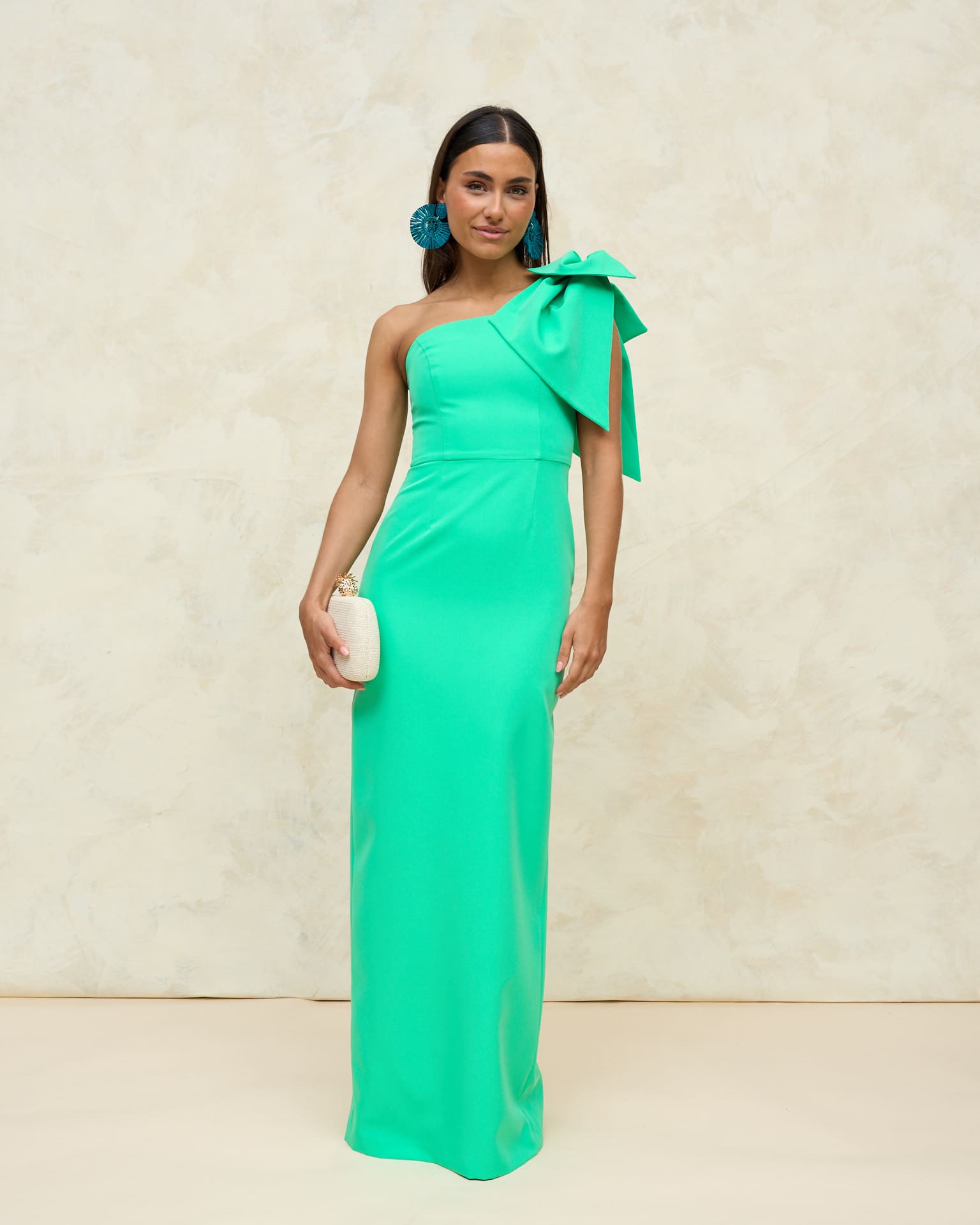 Vestido Invitada Largo Pétalo Verde vista delantera