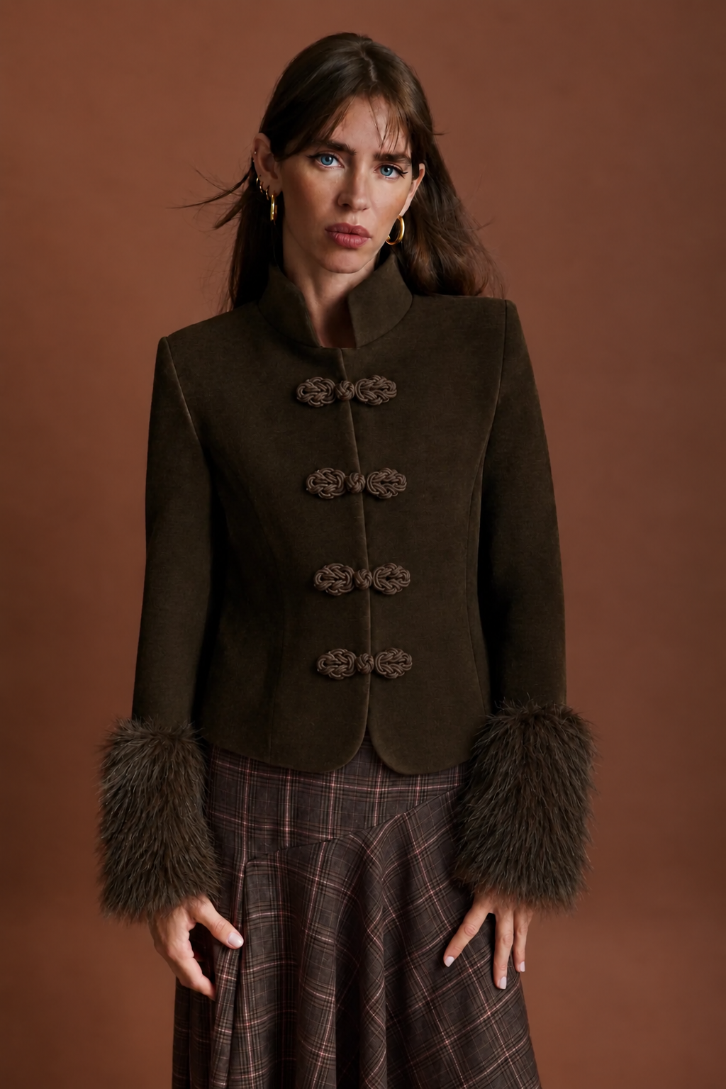 Miphai Chaqueta Beatrice Marrón Casual Detalle