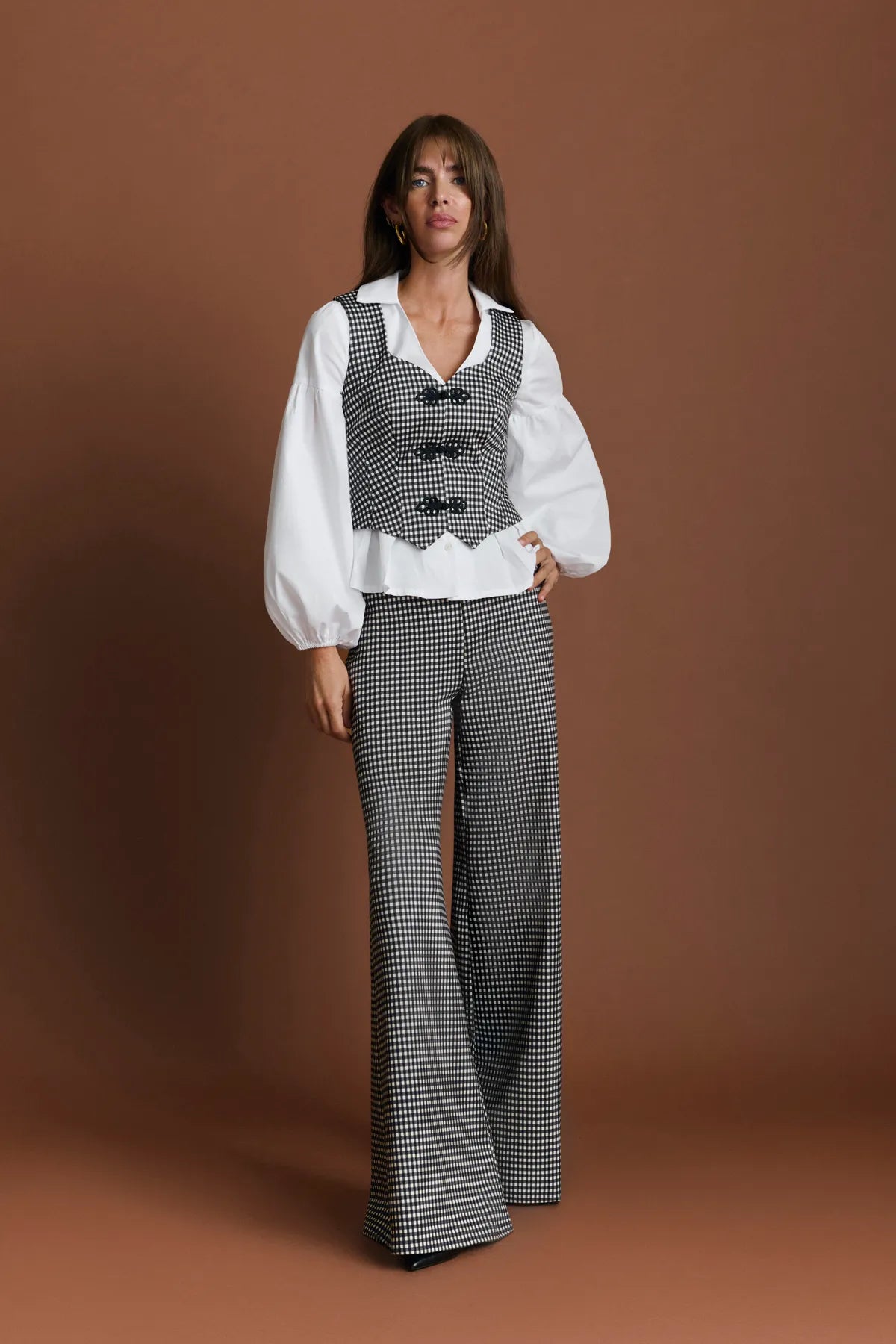 Miphai Pantalón Bruma Cuadros Blanco y Negro Casual Frente