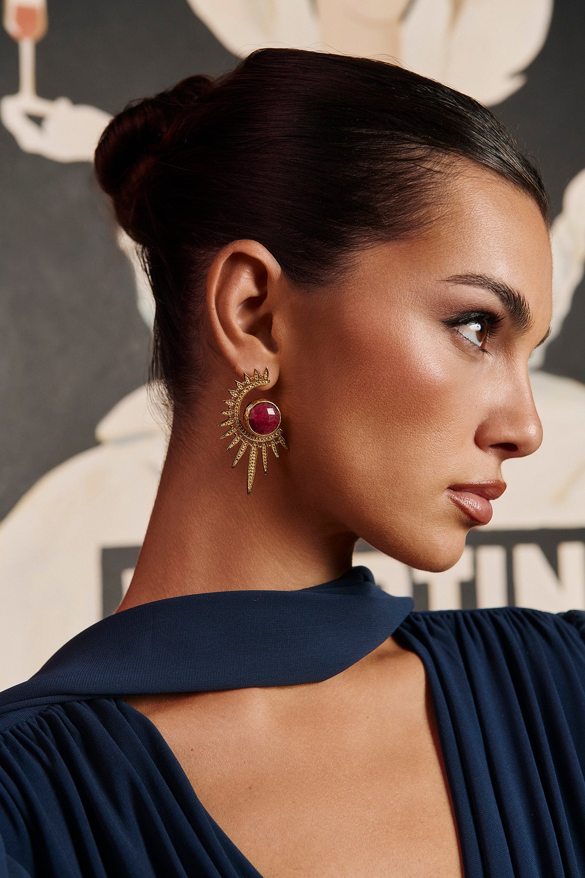 Miphai Pendientes Lavin Granate Accesorio Detalle