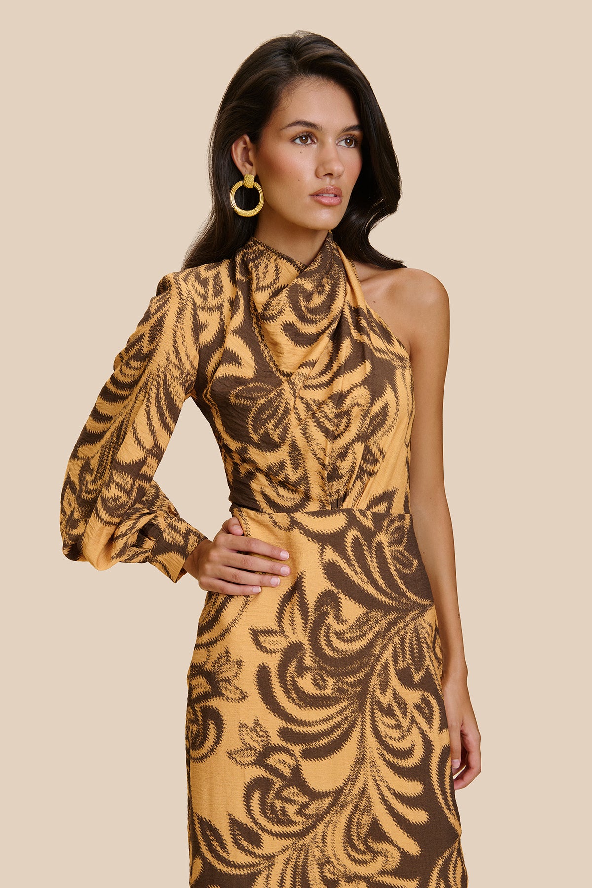 Vestido Belladona Estampado Mostaza