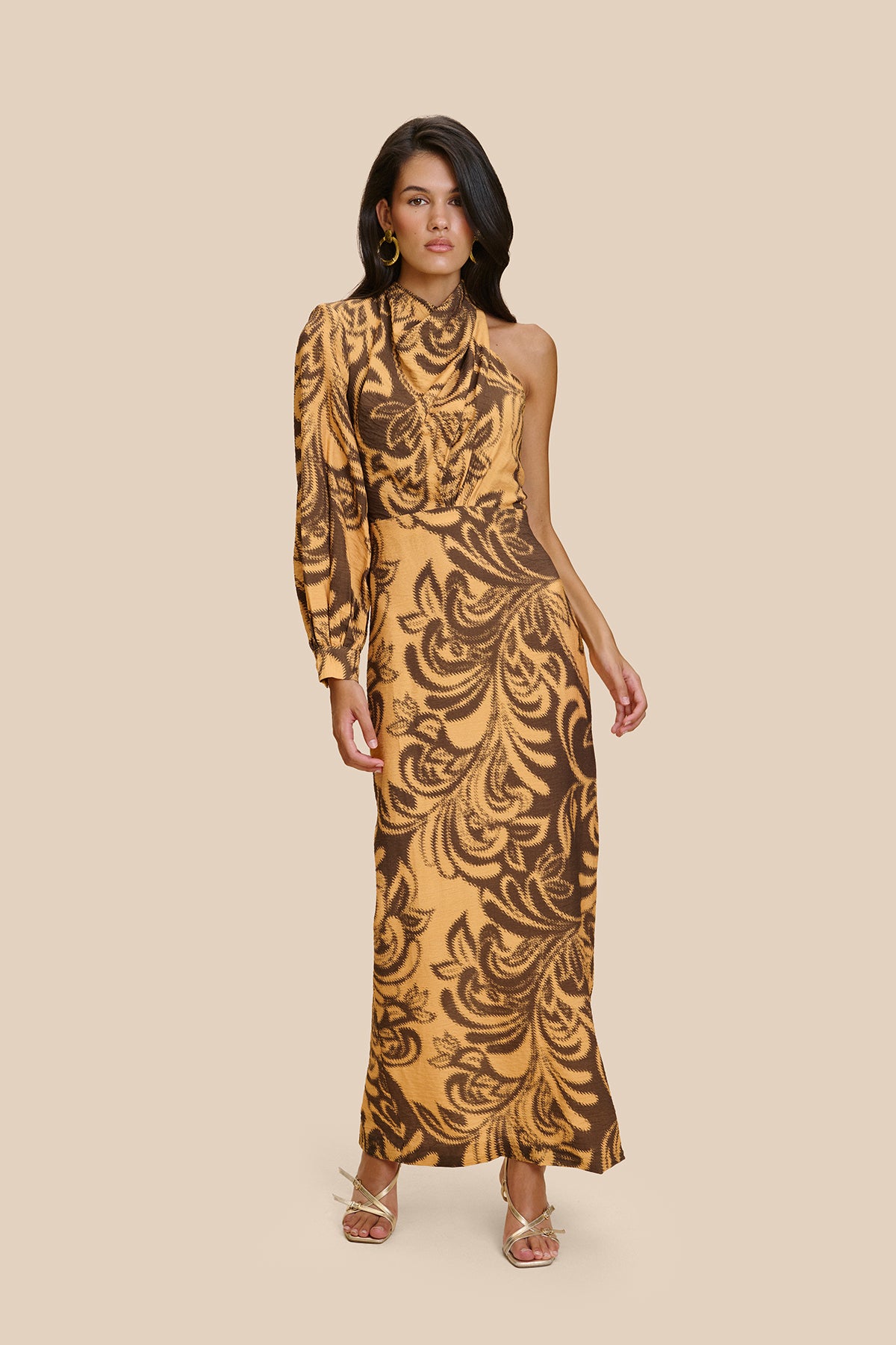 Vestido Belladona Estampado Mostaza