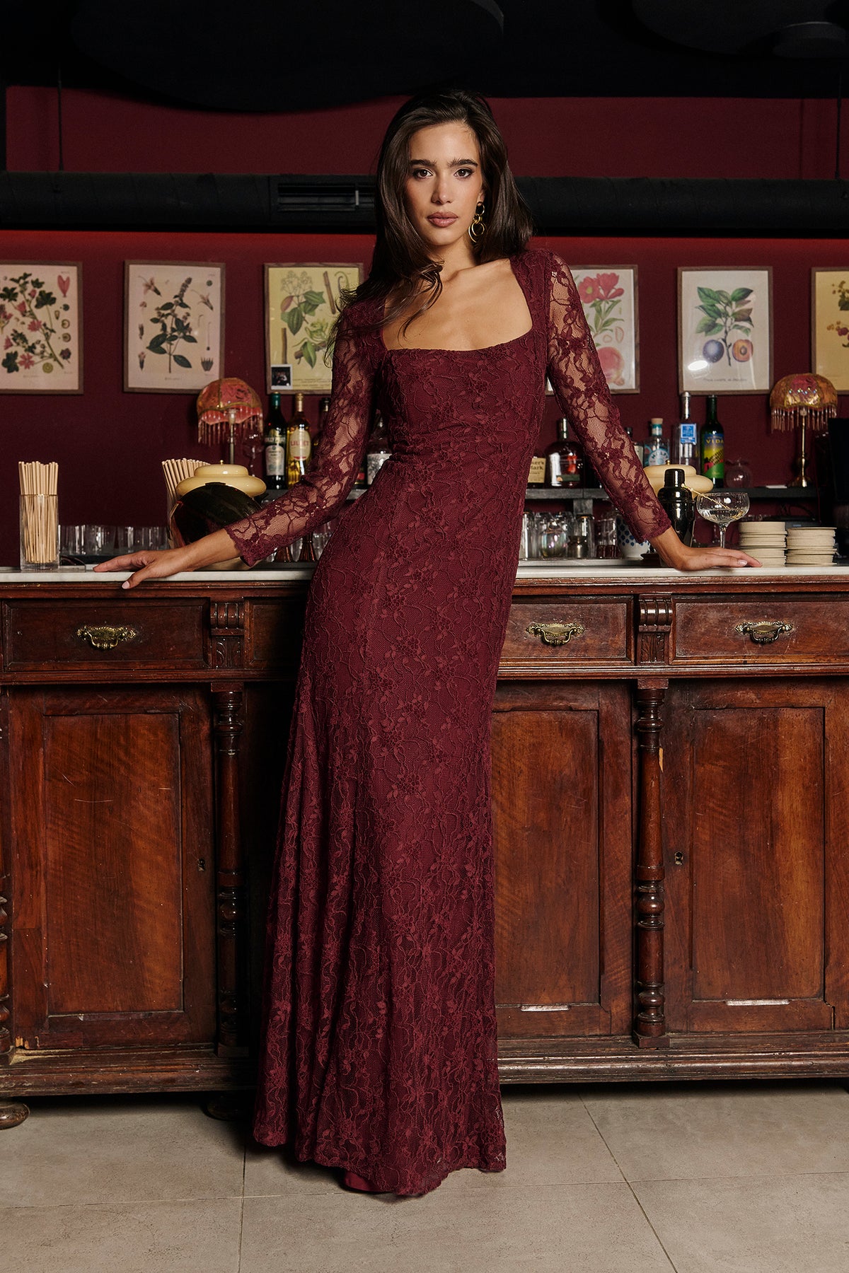 Miphai Vestido Chérie Granate Fiesta Frente