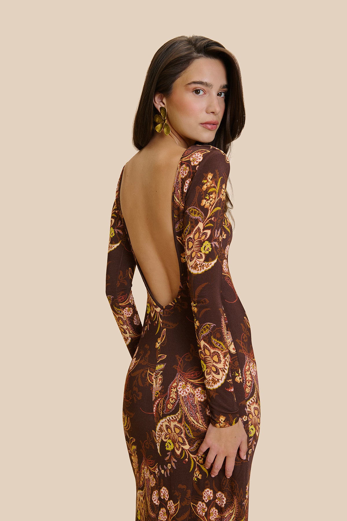 Vestido Lorenza Estampado Cachemir Marrón