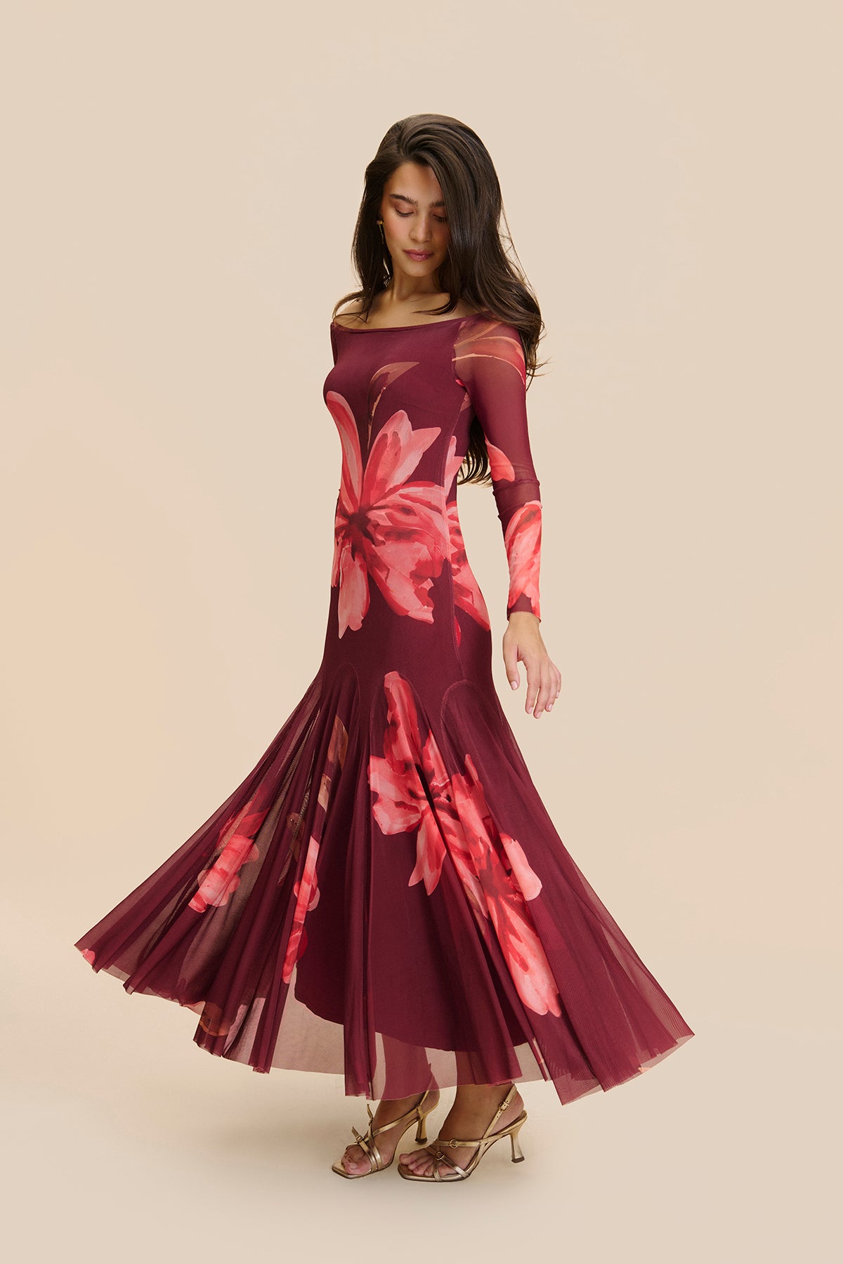 Vestido Lucila Estampado Floral Granate