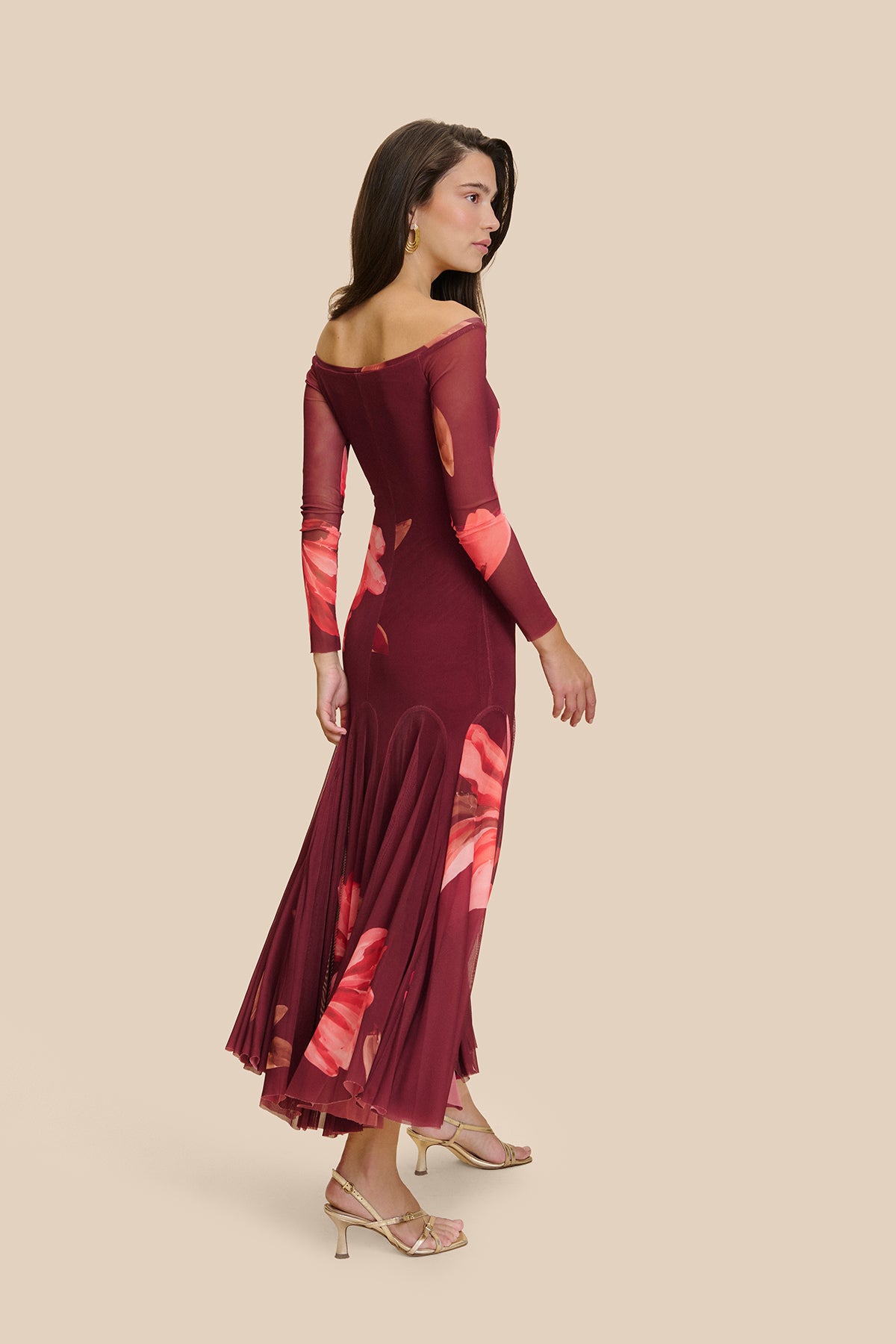 Vestido Lucila Estampado Floral Granate