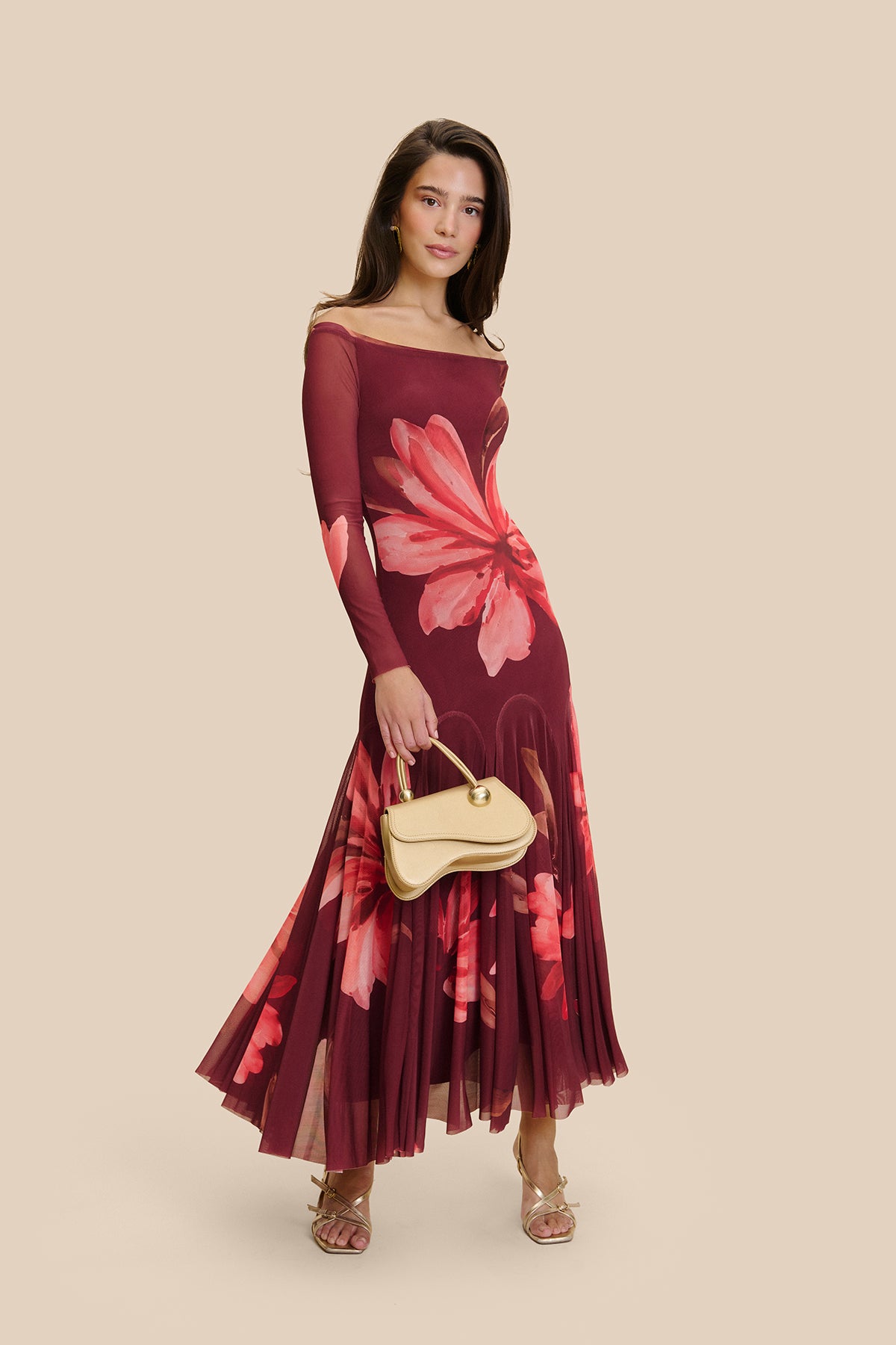 Vestido Lucila Estampado Floral Granate