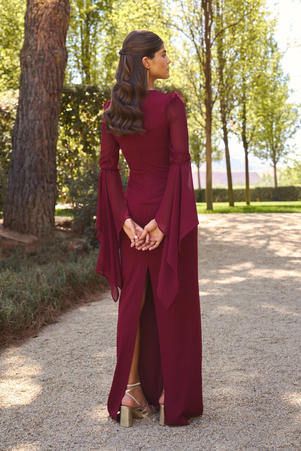 Miphai Vestido Margaret Granate Invitada Espalda
