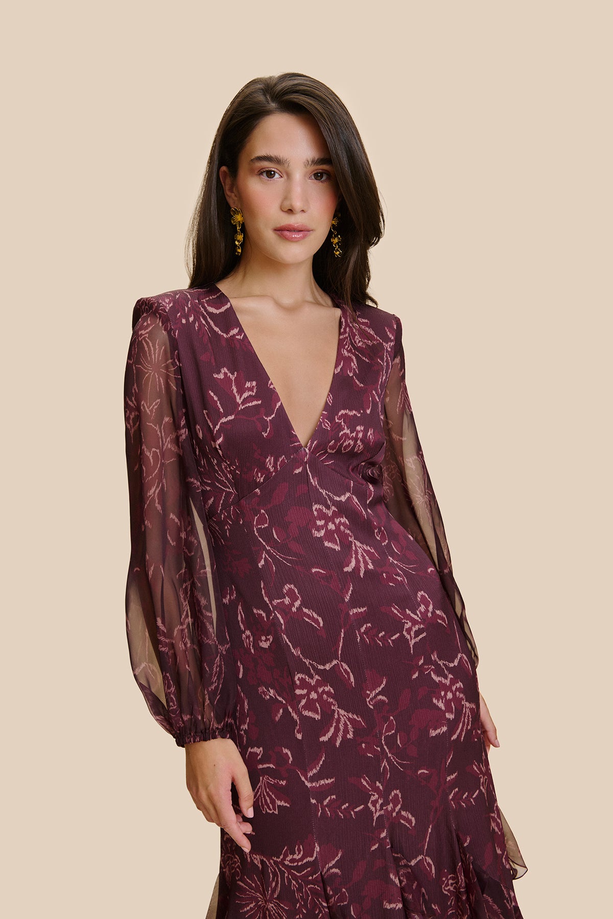 Ornella Aubergine Floral Print Dress