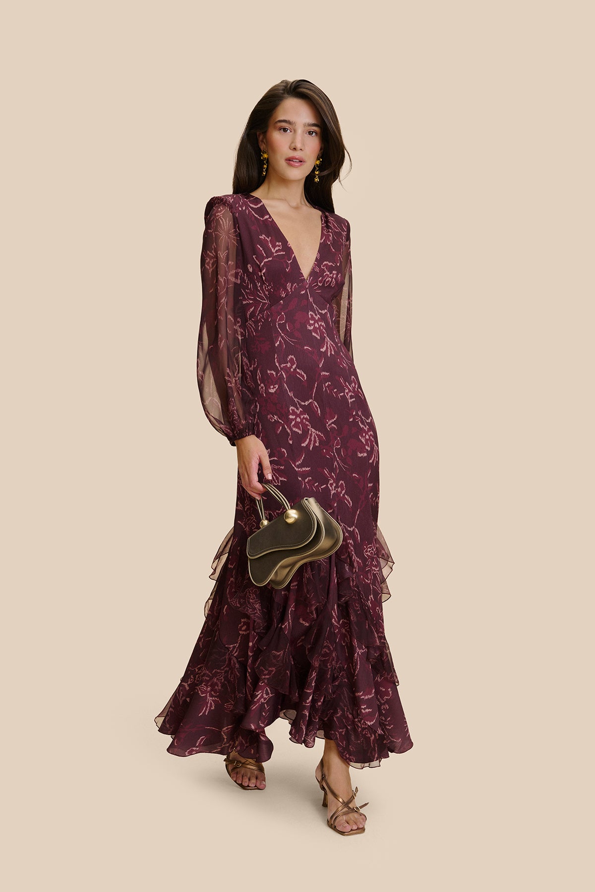 Ornella Aubergine Floral Print Dress