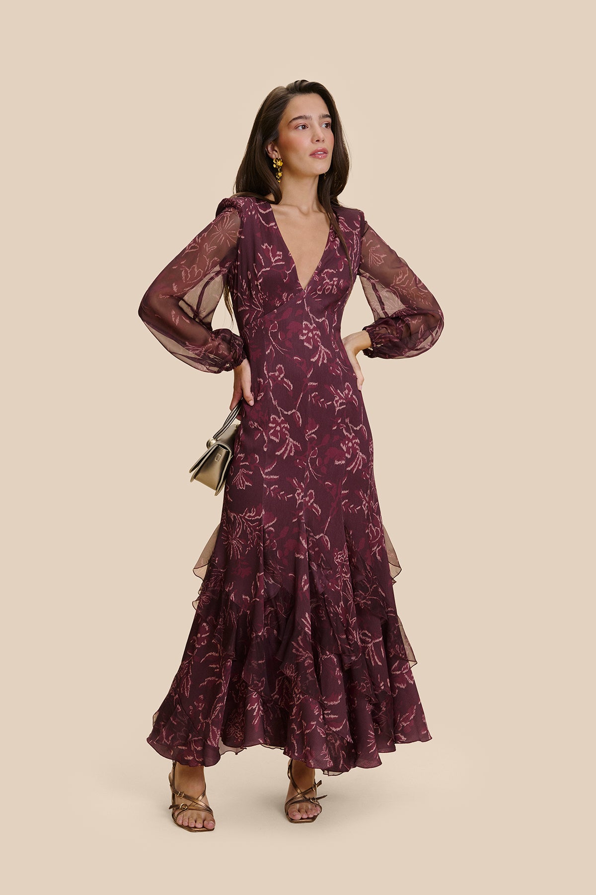 Ornella Aubergine Floral Print Dress