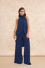 Conjunto top Nabil Azul Marino con top halter fluido y Pantalón Triana Azul Marino de talle alto Miphai.