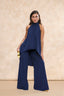 Conjunto top Nabil Azul Marino con top halter fluido y Pantalón Triana Azul Marino de talle alto Miphai.