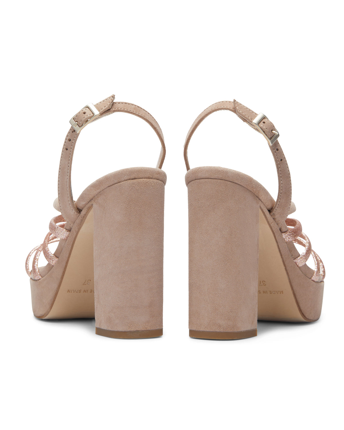 Sandalias evento fiesta  Brillo Cipria ante tiras tacón grueso plataforma talón descubierto cierre talón 
