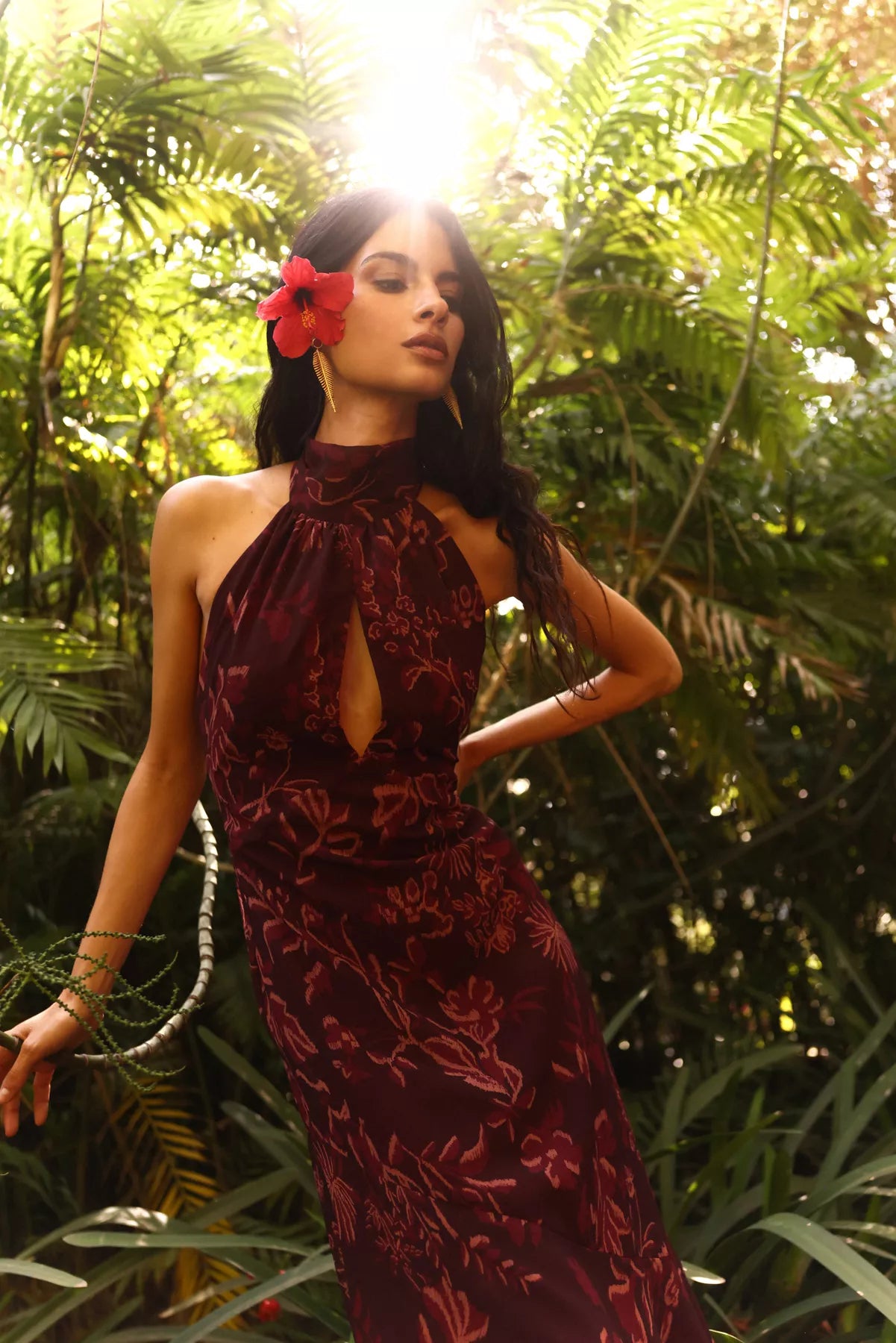 MIPHAI Vestido Esencia Estampado Berenjena Invitada