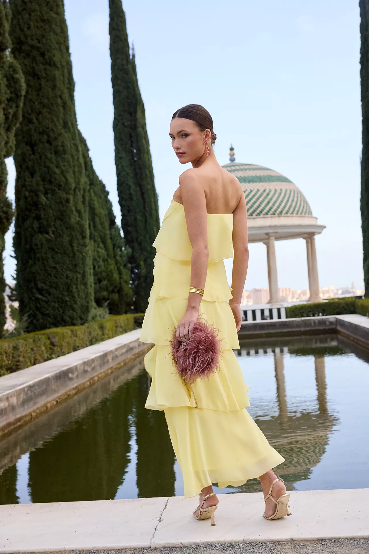 MIPHAI Vestido Khayal Volantes Amarillo Pastel Invitada