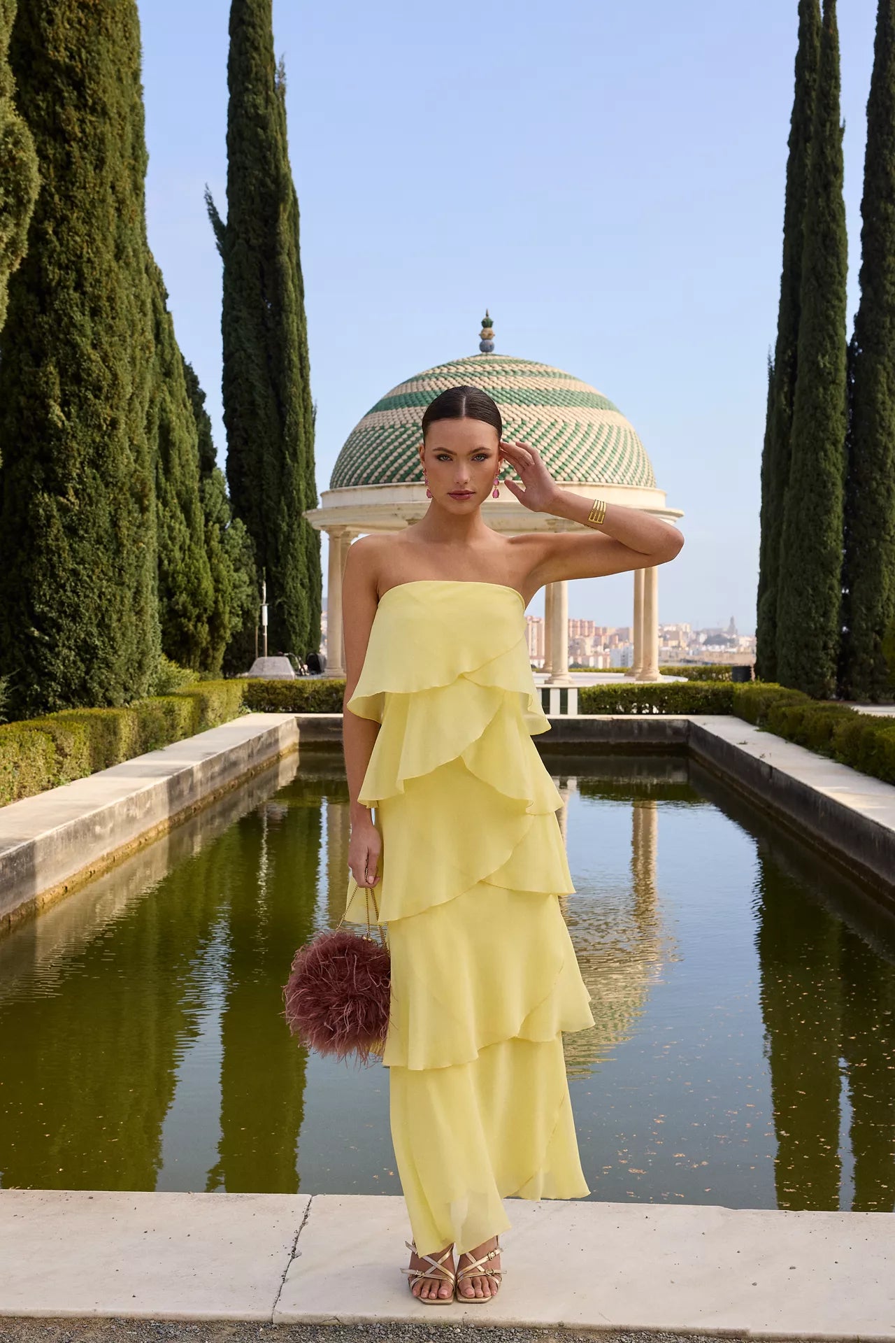 MIPHAI Vestido Khayal Volantes Amarillo Pastel Invitada