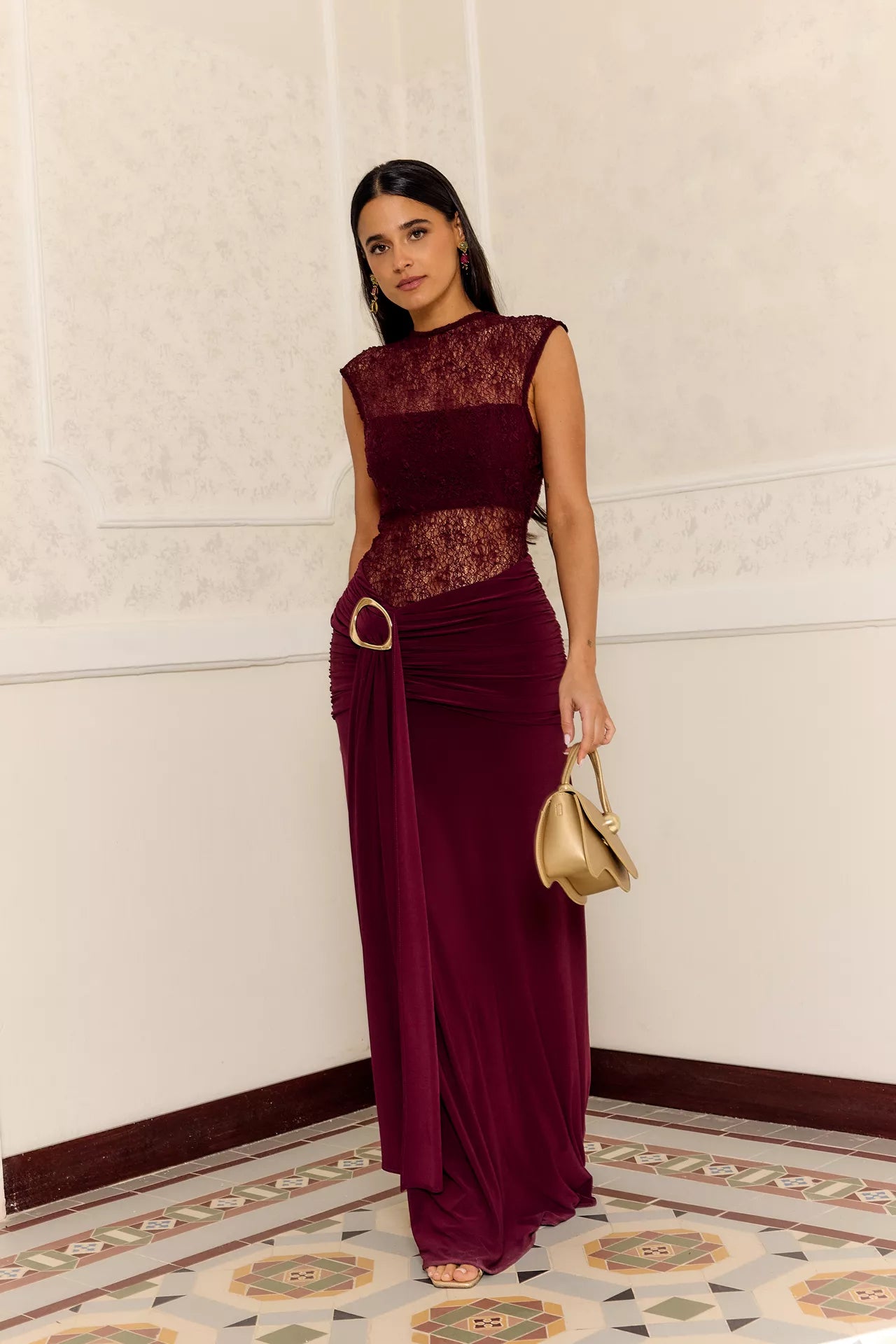 MIPHAI Vestido Protea Burdeos Invitada