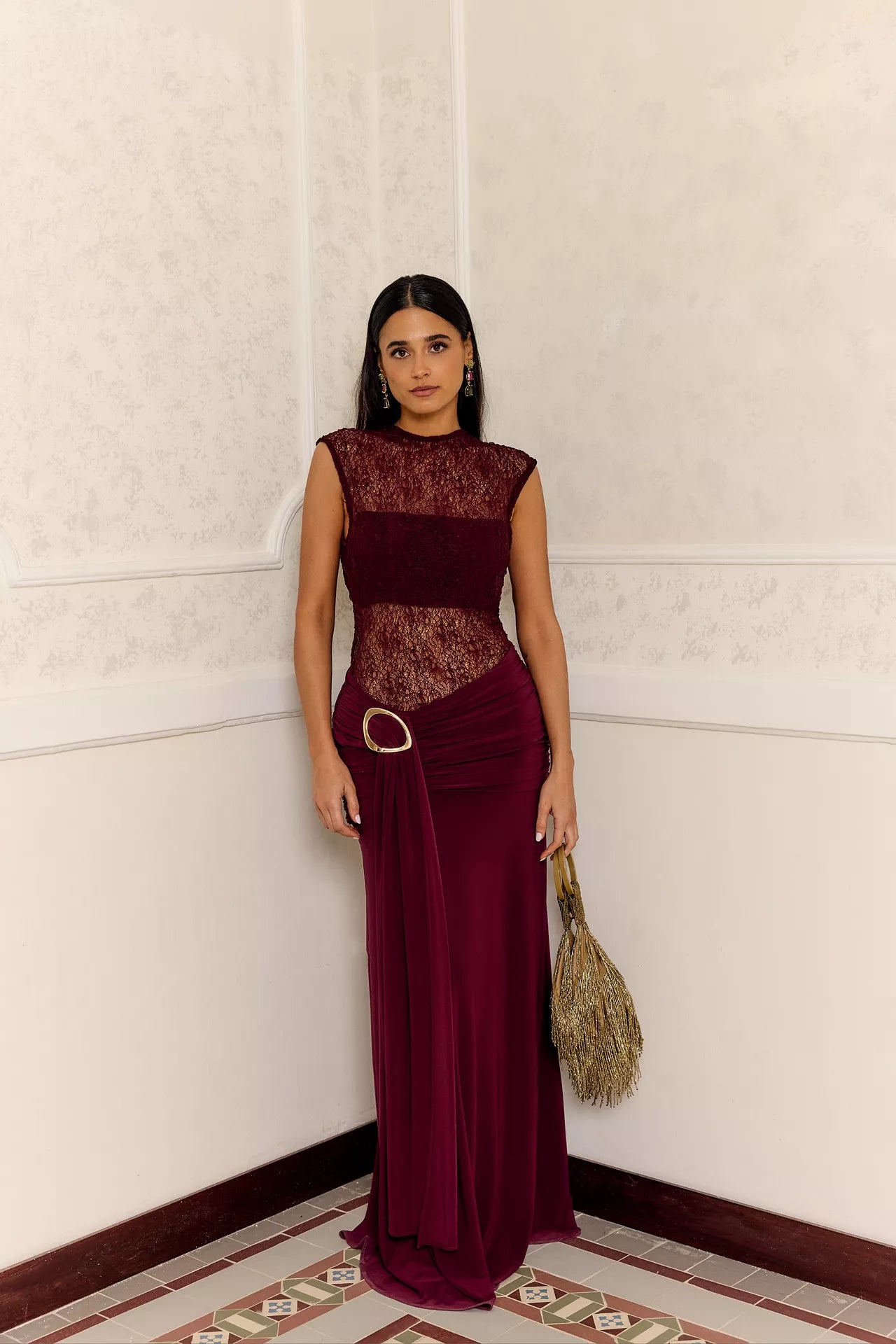 MIPHAI Vestido Protea Burdeos Invitada