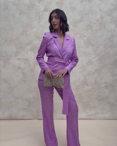 Pantalón invitada fiesta graduación  kate pantalón malva  acampanado tiro alto