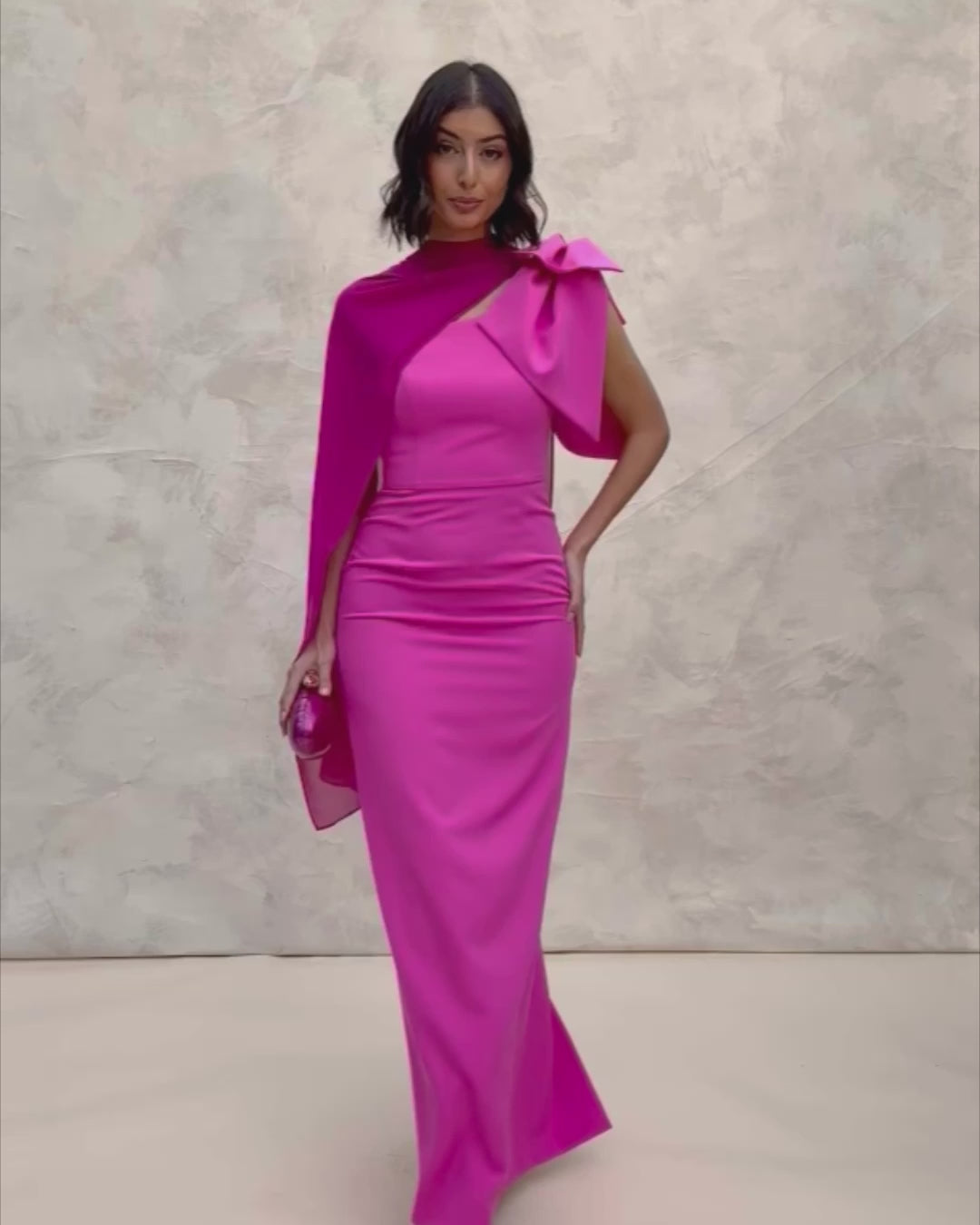 Vestido Invitada Largo Pétalo Fucsia