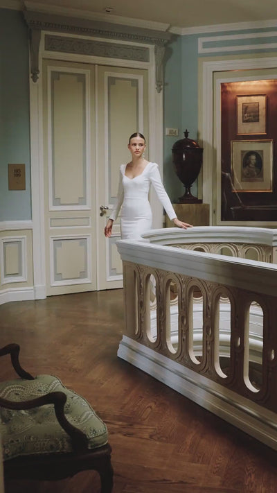 Vestido novia largo Noa Vestido boda civil blanco mangas largas