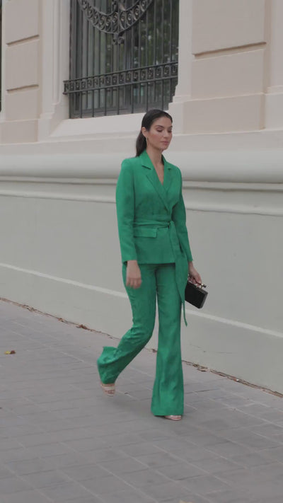 Chaqueta Kate Verde Cinturón Tela Eventos Invitadas  Miphai 
 Espalda