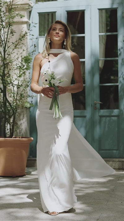 Vestido novia largo Helena Vestido boda civil blanco elegante